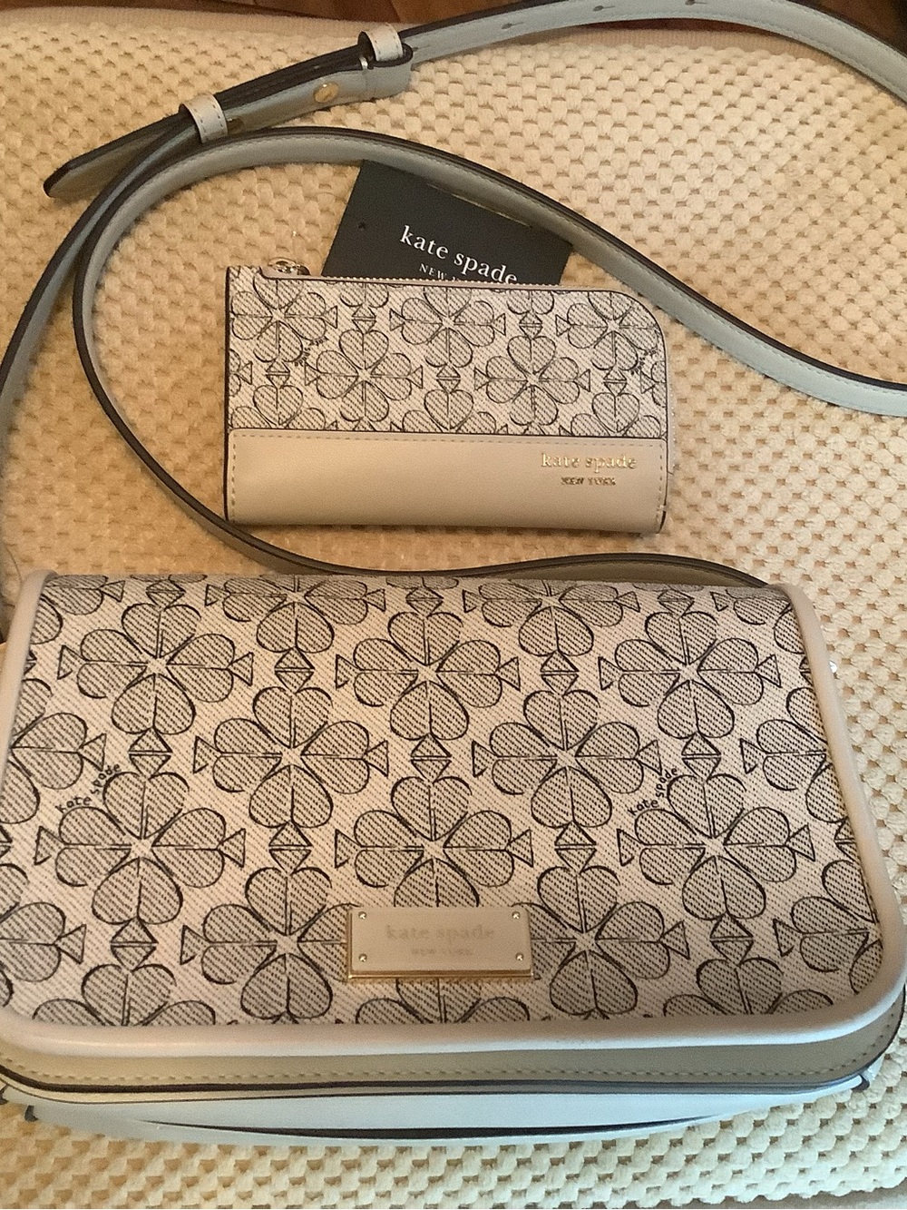 kate spade Beige and Black Floral Crossbody with matching Slim Wallet